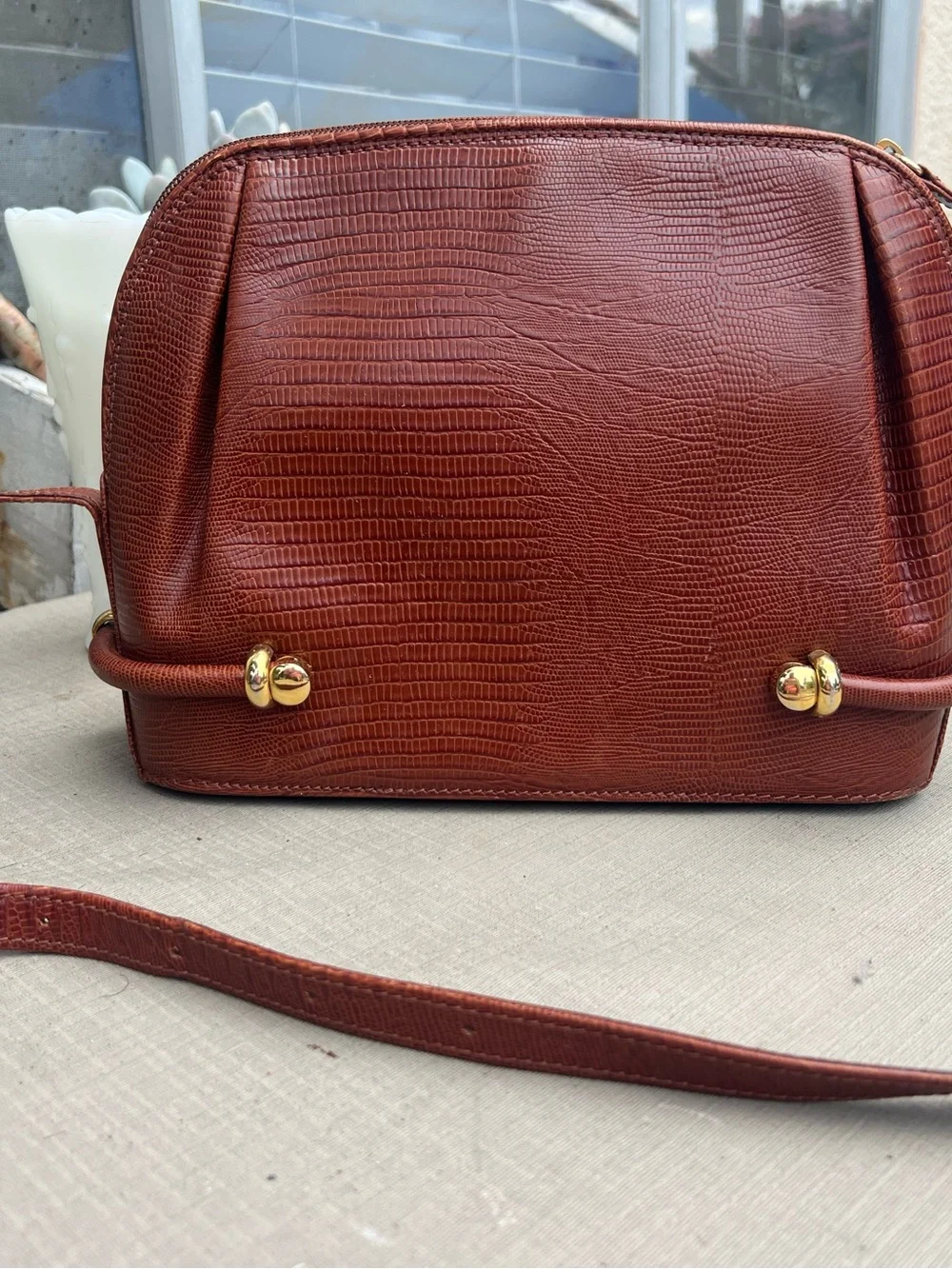 Bally Rust Brown Faux-Lizard Crossbody Bag